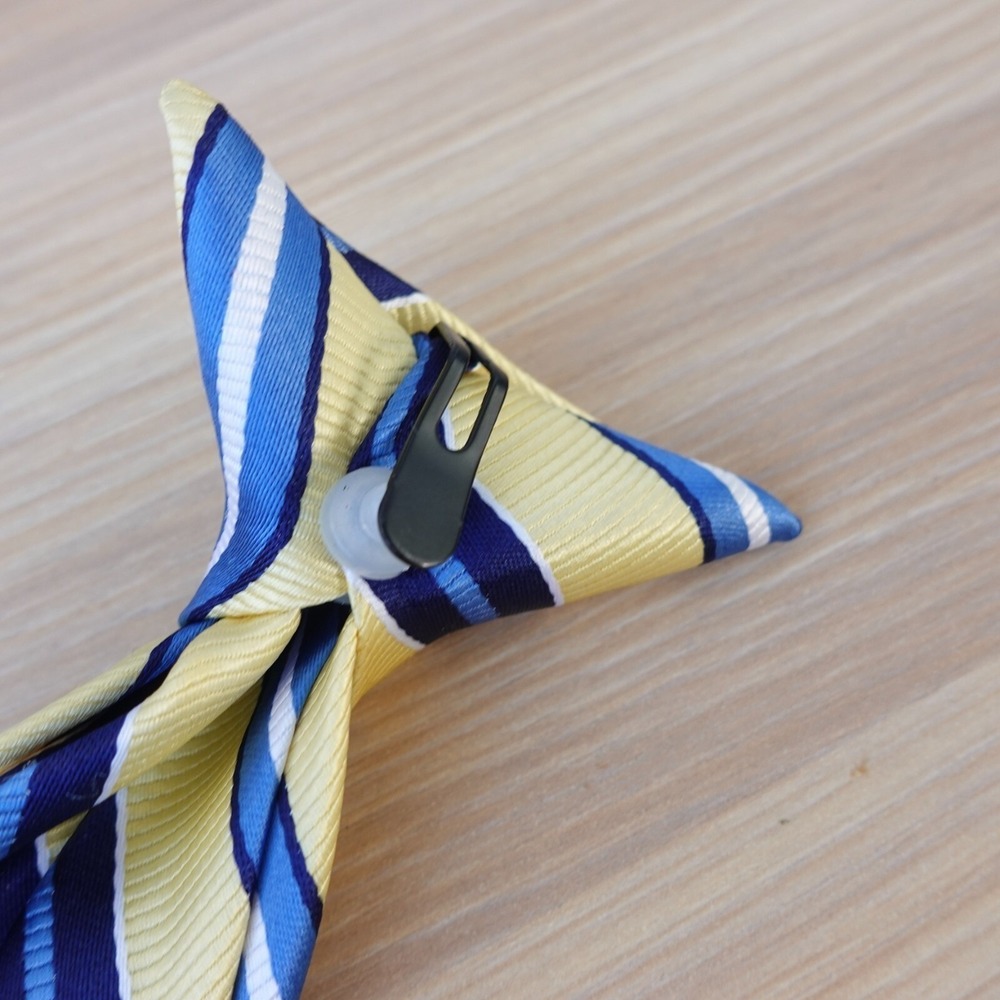 Boys Clip On Tie Striped Repp Blue Cream Navy Necktie Formal Wedding School Kids - Picture 3 of 8